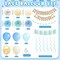 Blue Baby Shower Decorations for Boy with Welcome Baby Banner, Blue Champagne Balloons, Tassel Garlands, Swirls, and Paper Pom Poms for Boho Baby Shower or Gender Reveal Party Supplies